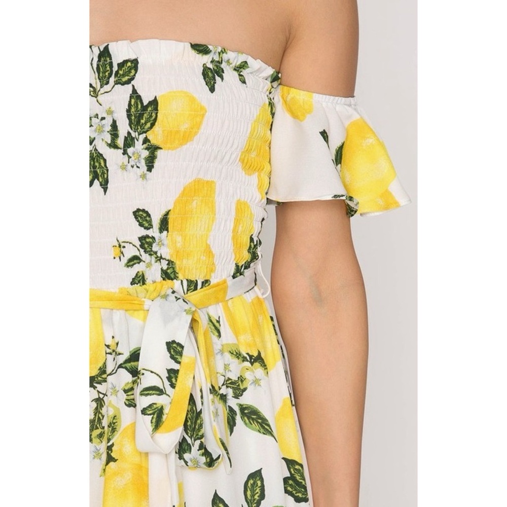 Off Shoulder Lemon Print Hi-Low Ruffle Sun Dress - Picture 4 of 7